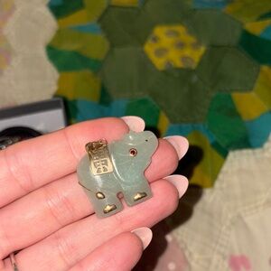 10K gold, jade, and ruby elephant pendant